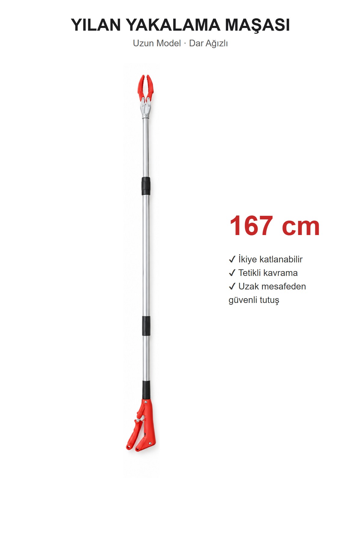 Masfitech Yılan Yakalama Maşası 167 cm Katlanabilir Dar Ağızlı Tetikli Hayvan Kurtarma Aparatı